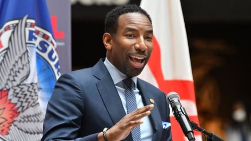 Atlanta Mayor Andre Dickens expressed confidence Tuesday that the city will win its bid to host the 2024 Democratic National Convention. “I don’t know how they make those announcements," Dickens said at an Atlanta Press Club event, "but it’s going to be made.” (Hyosub Shin / Hyosub.Shin@ajc.com)