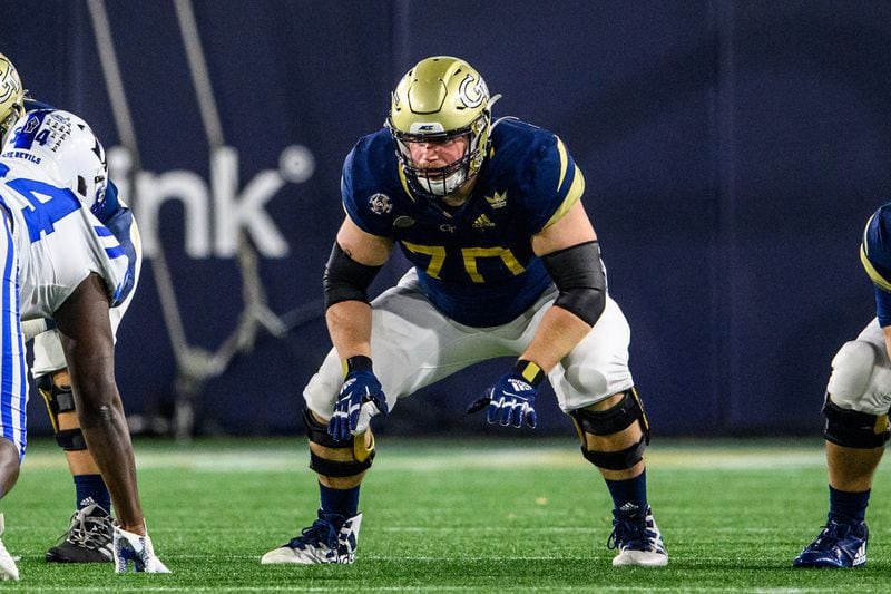 Georgia Tech right guard Ryan Johnson is contemplating playing a second senior season, an opportunity available to him by the NCAA's decision to grant all fall-sports athletes with an extra year of eligibility. (Danny Karnik/Georgia Tech Athletics)