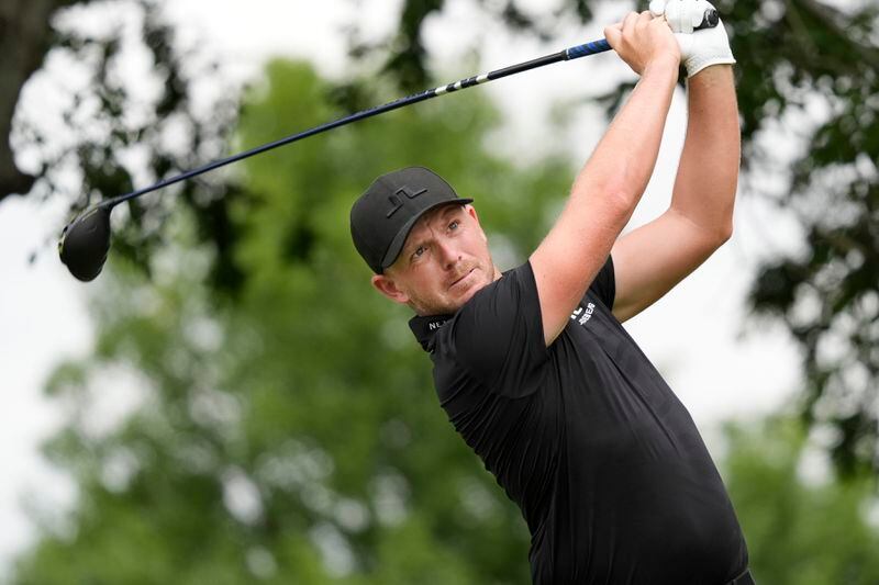 Matt Wallace, of England, hits a tee shot on the second hole during the final round of the Byron Nelson golf tournament in McKinney, Texas, Sunday, May 5, 2024. (AP Photo/LM Otero)