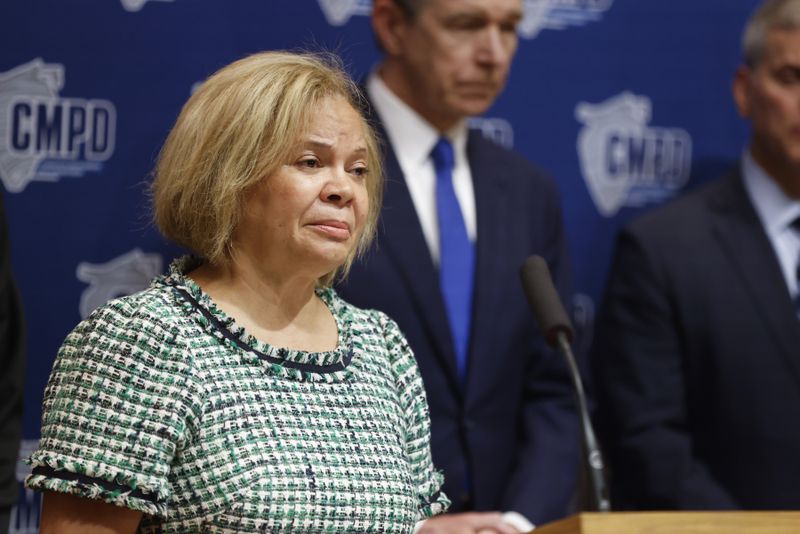 Charlotte Mayor Vi Lyles speaks at a press conference in Charlotte, N.C., Tuesday, April 30, 2024, regarding the shooting that killed several officers and wounded others during an attempt to serve a warrant on Monday. (AP Photo/Nell Redmond)