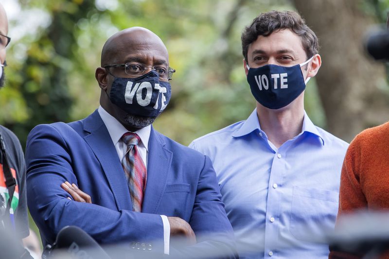 U.S. Senate candidates Raphael Warnock, left, and Jon Ossoff face a history of disappointment for Democrats in Georgia's runoffs. But Democrats think this year could be different, partly because the state's electorate is now younger and more diverse than in the past. But Warnock and Ossoff still face challenges. ERIK LESSER / EUROPEAN PRESSPHOTO AGENCY