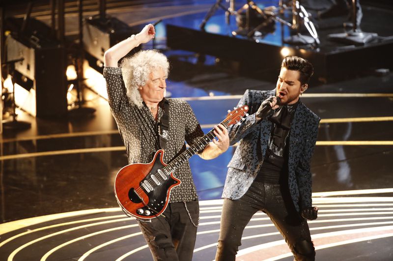 Brian May of Queen and Adam Lambert perform during the 91st annual Academy Awards at the Dolby Theater in Los Angeles, Feb. 24, 2019.