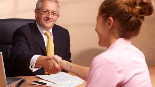 Candidate interviewing for a job. Contributed by: <a href="http://www.advice-hive.com">www.advice-hive.com </a>Photo title: A great interview