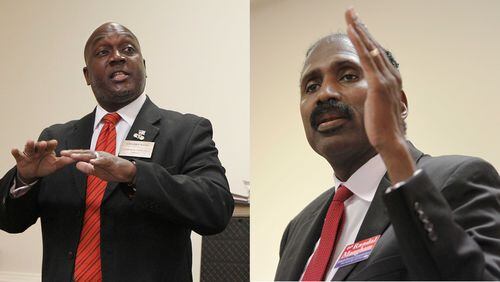 Greg Adams, left, and Randal Mangham will compete in a Dec. 6 runoff election for DeKalb County Commission District 7.