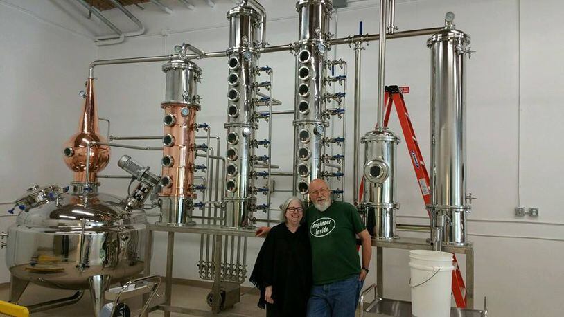 Paul Allen and Betsey Dahlberg at Hope Spring Distillery, opening this summer in Lilburn. / Photo credit: Margery Kellar