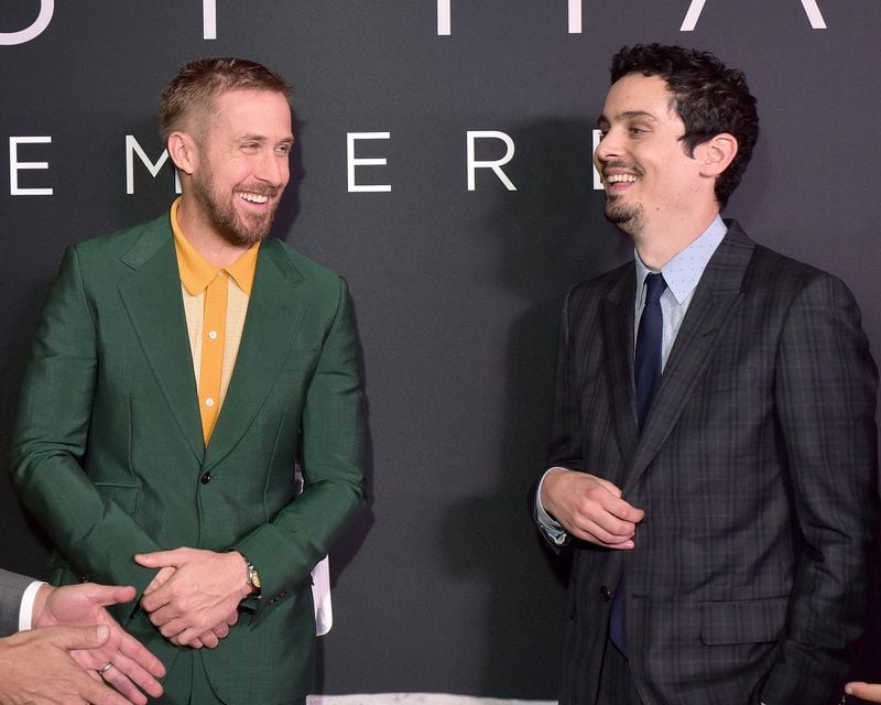 Actor Ryan Gosling, who portrays Neil Armstrong, and director/producer Damien Chazelle attend the “First Man” premiere on Oct. 4, 2018, at the National Air and Space Museum in Washington, D.C. SHANNON FINNEY / GETTY IMAGES