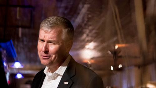 11-6-18 - Buford, GA - Representative Rob Woodall, republican incumbent for Georgia's 7th district, speaks with attendees at his watch party at Sperata Restaurant in Buford, Ga., on Tuesday, Nov. 6, 2018 (Casey Sykes for The Atlanta Journal-Constitution)