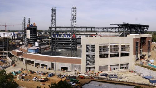 Construction continues at SunTrust Park, in Cobb County, ahead of its April 2017 opening.
