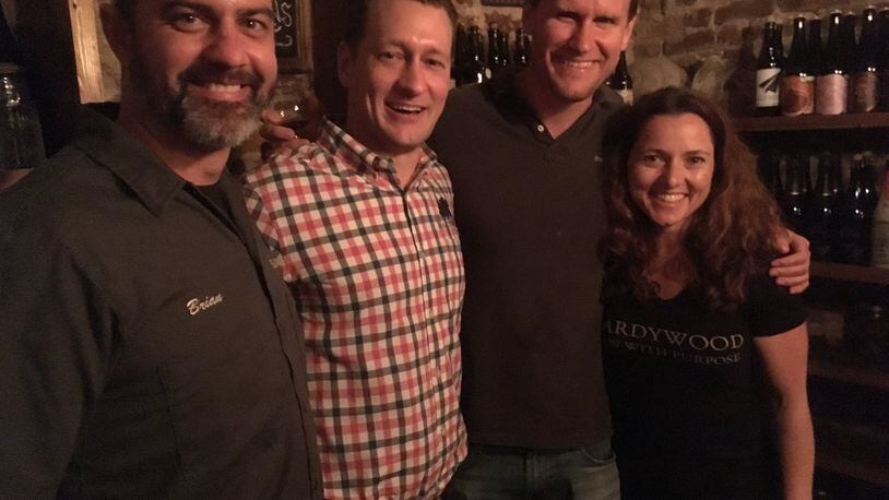 The Hardywood Brewing team (L-R), vice president of production Brian Nelson, co-founders Eric McKay and Patrick Murtaugh, and vice president of operations and quality Kate Lee. PHOTO CREDIT: Bob Townsend.