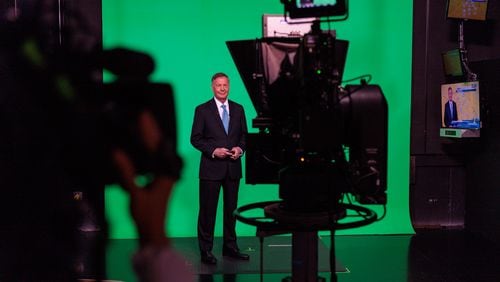 WSB-TV chief meteorologist Glenn Burns, who’s worked at the station for nearly 41 years, reports the weather before announcing his retirement on-air in Atlanta on Thursday, October 27, 2022.   (Arvin Temkar / arvin.temkar@ajc.com)