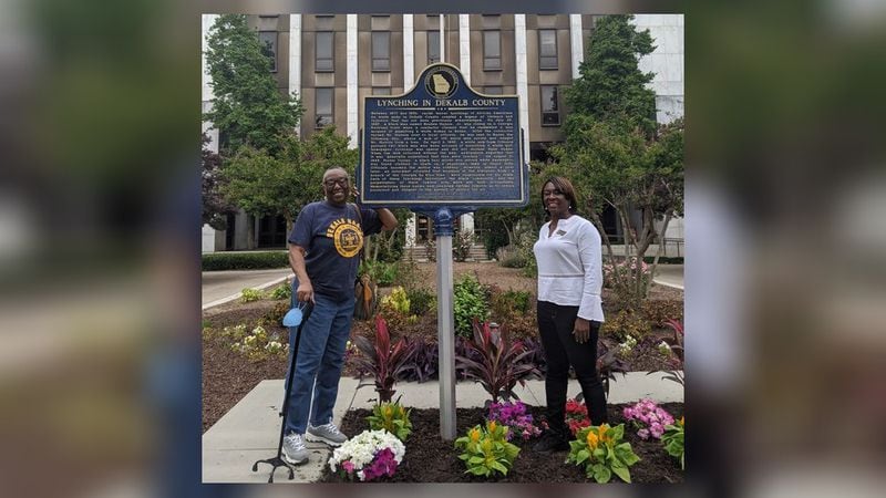 A  marker in memory of DeKalb County lynching victims was installed in May 2020. The marker is outside the DeKalb County courthouse in Decatur.