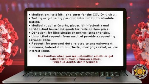 The Duluth Police Department is warning the community to beware of unsolicited calls and emails related to COVID-19. (Courtesy City of Duluth)