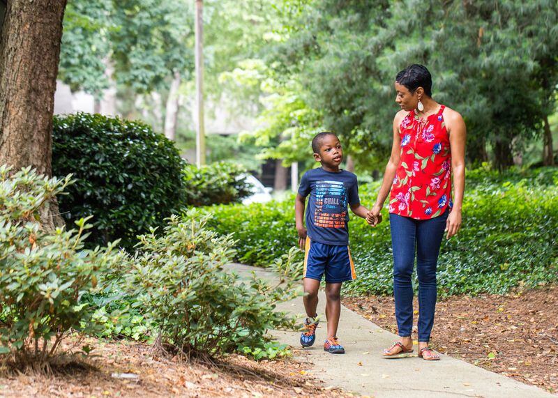 Friends and families are having tough conversations about race, equality and police brutality in the wake of nationwide riots and days of protesting. Cade Crockwell, 5, and his mother Monica Langley talk Tuesday, June 9, 2020. (Jenni Girtman for The Atlanta Journal-Constitution)