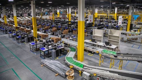 09/01/2020 - Stone Mountain, Georgia - The interior of AmazonÕs ATL2 Fulfillment Center in Stone Mountain, Tuesday, September 1, 2020. (Alyssa Pointer / Alyssa.Pointer@ajc.com)