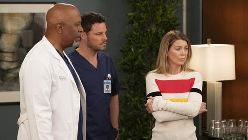 James Pickens Jr., Justin Chambers and Ellen Pompeo in a scene from the season 15 finale of "Grey's Anatomy." The Shonda Rhimes medical drama has been renewed for seasons 16 and 17.