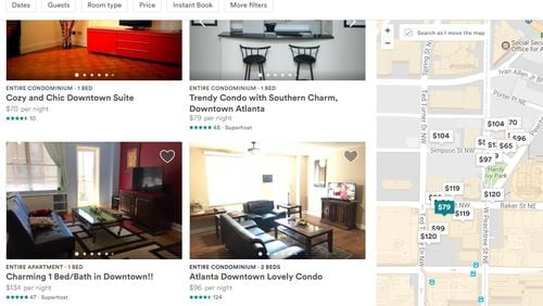 A search for Peachtree Towers Condominiums on the Airbnb website shows 116 of the property’s 330 units available for short-term rentals.