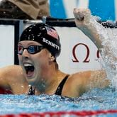 The United States' Allison Schmitt, who attended the University of Georgia, reacts to her gold medal win in the women's 200-meter freestyle swimming final in the 2012 Olympics. (AP file photo)