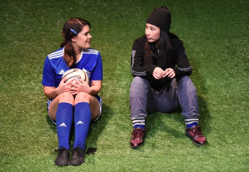 Erika Miranda (left) and Michelle Pokopac co-star in Horizon’s soccer comedy “The Wolves.” CONTRIBUTED BY GREG MOONEY