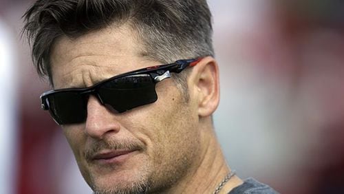 Atlanta Falcons general manager Thomas Dimitroff is shown during an NFL football practice Thursday, July 25, 2013 in Flowery Branch, Ga. (AP Photo/John Bazemore)