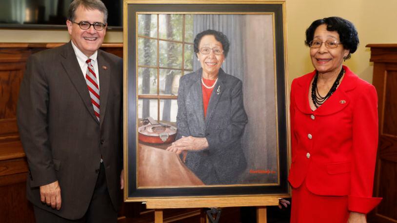 University of Georgia President Jere W. Morehead with Mary Frances Early after her portrait was unveiled.