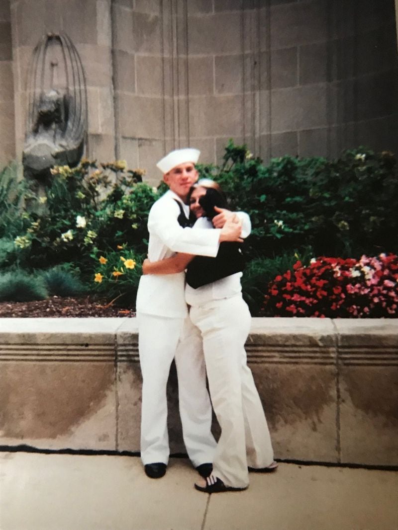 Steven Pressley gives his mother Machelle Wilson a hug after graduating from basic training for the U.S. Navy. Pressley was one of two Georgia veterans to die by suicide outside VA facilities in early April 2019.