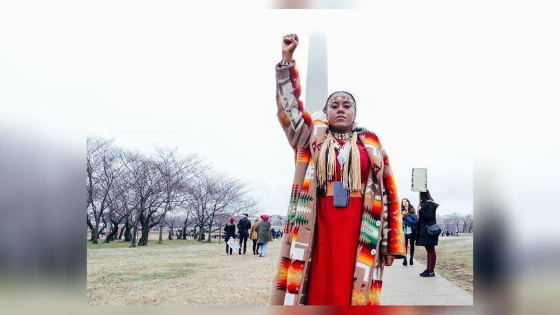 Yonasda Lonewolf, whose mother is an Oglala Lakota, attended the Women's March in Washington, D.C. in 2016. Courtesy of Yonasda Lonewolf