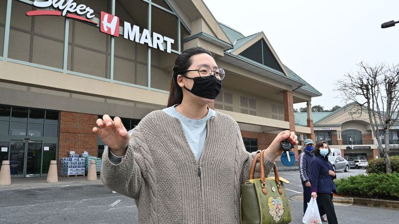 Grace Ko, shopping at the Asian supermarket Super H Mart in Duluth, shares her worries about attacks on Asians following recent metro Atlanta shootings that killed eight people -- six of them Asians. (Hyosub Shin / Hyosub.Shin@ajc.com)