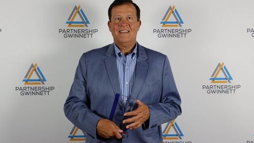 Partnership Gwinnett Redevelopment Champion Hall of Fame Inductee: Emory Morsberger accepting his award. (Courtesy Partnership Gwinnett)