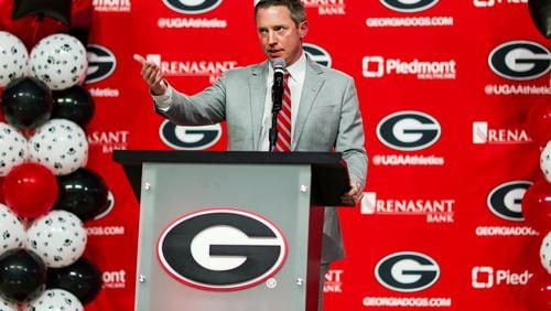Mike White was announced as the Georgia men’s basketball coach at Stegeman Coliseum in Athens, Ga., on Tuesday, March 15, 2022. (Photo by Tony Walsh)