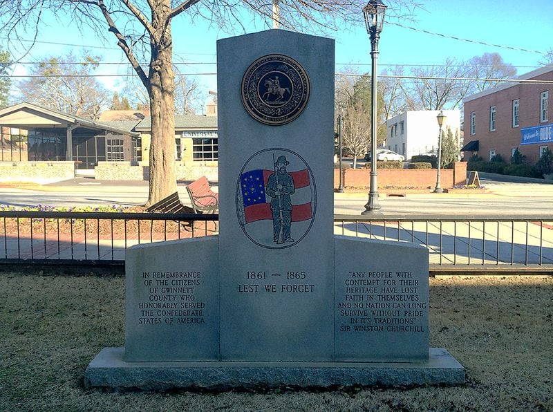 The Confederate Veterans of Gwinnett County monument was dedicated in 1993 by the Sons of Confederate Veterans (PETE CORSON / pcorson@ajc.com)