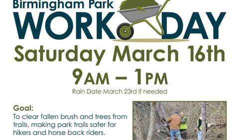 Milton residents are invited to participate in a work day on Saturday, March 16, to clear trails at Birmingham Park. CITY OF MILTON