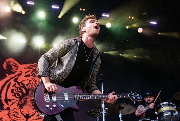 Atlanta, Ga: Royal Blood brought their massive, two-piece sound to the Peachtree Stage to close out Saturday afternoon. Photo taken Saturday May 4, 2024 at Central Park, Old 4th Ward. (RYAN FLEISHER FOR THE ATLANTA JOURNAL-CONSTITUTION)