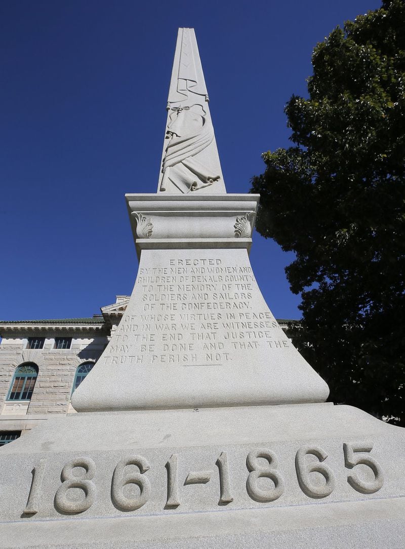 Behind the old courthouse in Decatur Square sits this Confederate monument. Supporters of removing a Confederate monument from Decatur along with a lone proponent of keeping it spoke during public comment at the DeKalb County Commission. The commission is expected to vote to explore removing the monument. The vote wouldn’t remove the monument immediately; rather, it would start an investigation into potential loopholes in state law allowing the county to take action. BOB ANDRES /BANDRES@AJC.COM