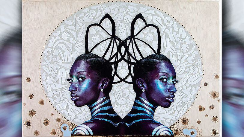 A collaborative work by artists Maurice Evans and Grace Kisa, “Cosmos,” from the current Hammonds House Museum exhibition, “Nu Africans,” which will be available for in-person viewing, by appointment, when the gallery reopens July 8.