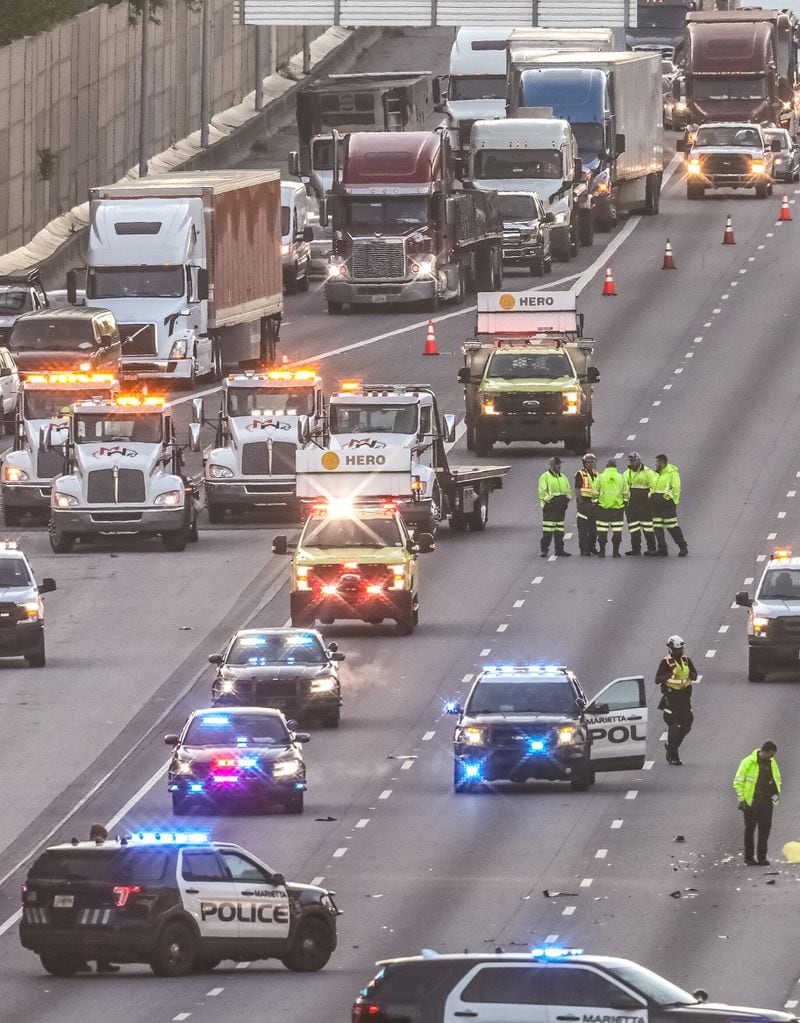 Traffic stacked up on both sides of I-75 through Marietta after a fatal crash Tuesday.