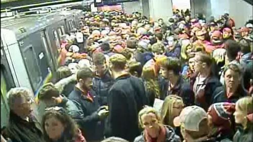 Hundreds of fans were stranded at MARTA’s Five Points Station after last January’s college football championship. The agency has taken steps to ensure that doesn’t happen again at Saturday’s SEC Championship and the upcoming Super Bowl. (MARTA security video)