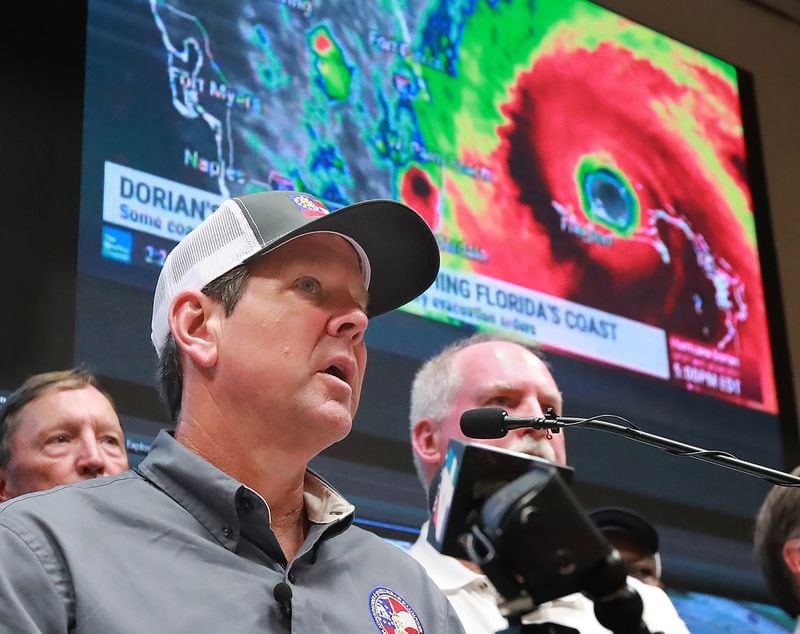  Georgia Governor Brian Kemp holds a Hurricane Dorian briefing Monday in Brunswick at the Glynn County Public Safety Complex after ordering six counties to evacuate.   Curtis Compton/ccompton@ajc.com