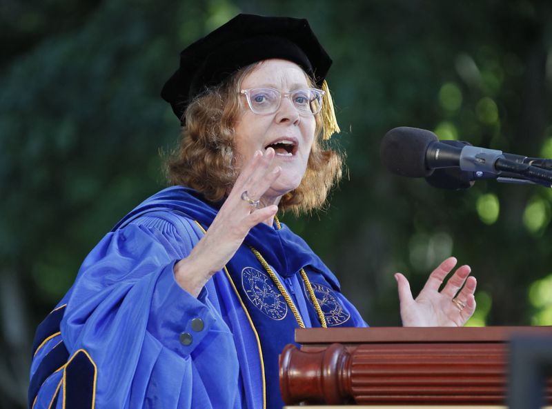 Claire E. Sterk during her presidential address. Sterk, the university's 20th president, presided over the 174th commencement exercises on Monday, May 13, 2019.  Andrew Young, former Atlanta mayor and civil rights activist, delivered the keynote address. Bob Andres / bandres@ajc.com