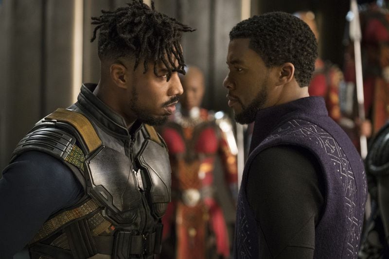 Erik Killmonger (Michael B. Jordan) and T’Challa/Black Panther (Chadwick Boseman) in “Black Panther.” The movie debuted with $361 million in worldwide ticket sales. Contributed by Marvel Studios