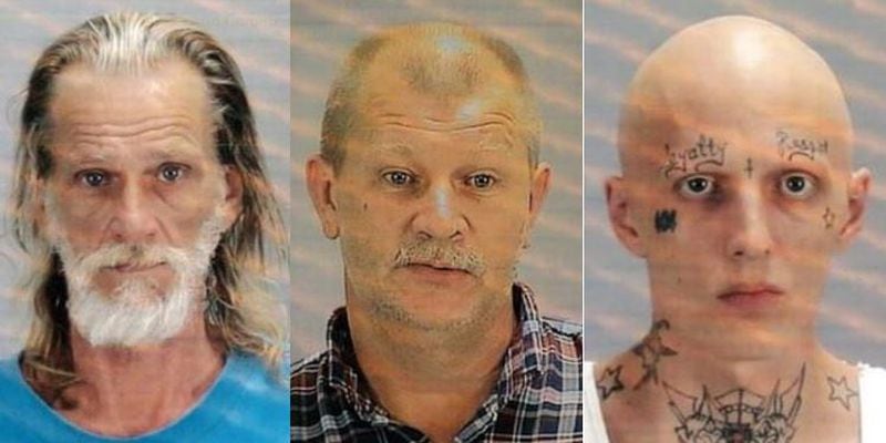 William McGuoirk (from left), Michael McGuoirk and Douglas Hazelrigs were arrested for allegedly growing marijuana plants. (Credit: Clayton County Sheriff's Office)