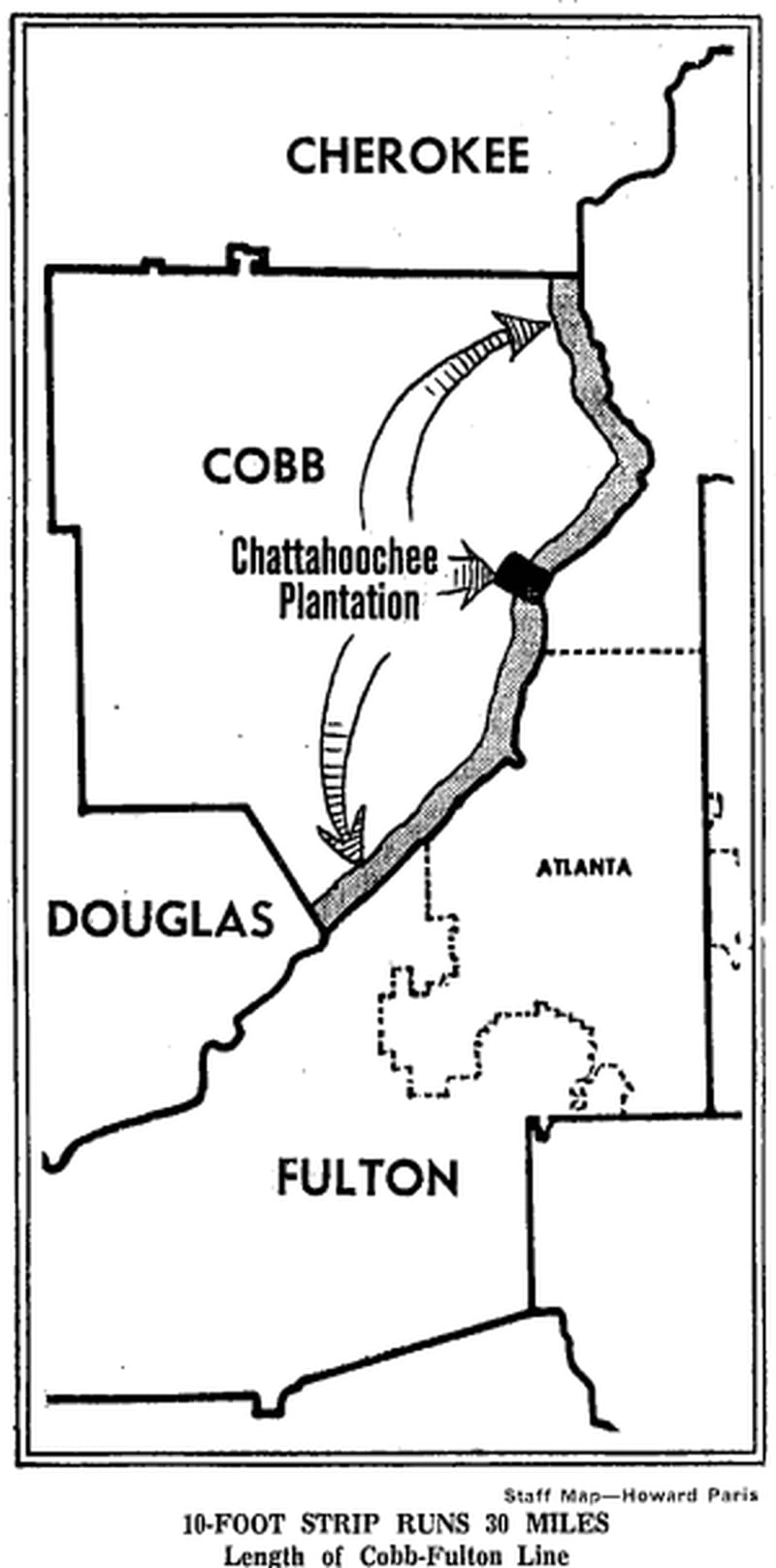 A map from the AJC's archives of Chattahoochee Plantation.