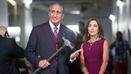 Atlanta United FC owner Arthur Blank waits with his wife, Angie Macuga, before the MLS All-Star Game Wednesday, Aug. 1, 2018, at the Mercedes-Benz Stadium in Atlanta.