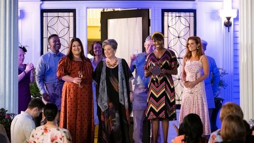 SWEET MAGNOLIAS (L TO R) BROOKE ELLIOTT as DANA SUE, CINDY KARR as FRANCES WINGATE, HEATHER HEADLEY as HELEN DECATUR, and JOANNA GARCIA SWISHER as MADDIE TOWNSEND in episode 105 of SWEET MAGNOLIAS Cr.