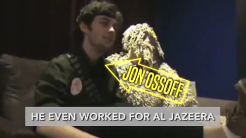 Jon Ossoff in a campaign attack ad linking him to Al Jazeera. AJC file