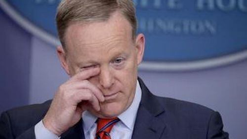Sean Spicer, President Donald Trump’s top spokesman, made his comment on Hitler and chemical weapons while discussing why Russia might withdraw support for Syrian President Bashar al-Assad after Assad’s attacks on his own people. (AP Photo/Evan Vucci)