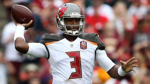 LANDOVER, MD - OCTOBER 25: quarterback Jameis Winston #3 of the Tampa Bay Buccaneers drops back to pass during the second quarter of a game against the Washington Redskins at FedExField on October 25, 2015 in Landover, Maryland. (Photo by Matt Hazlett/Getty Images)