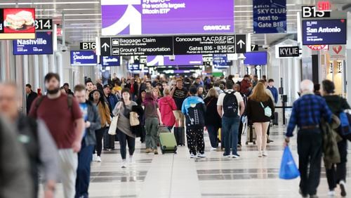 Passengers navigate through Concourse B at Hartsfield-Jackson Atlanta International Airport on Monday, March 11, 2024.
Miguel Martinez /miguel.martinezjimenez@ajc.com