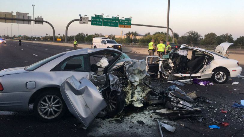 Three people died on Friday, April 14, 2017, in a wrong-way collision on Interstate 17 in Phoenix.