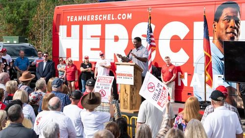 Herschel Walker, the Republican Senate candidate, speaks at a campaign rally in Hiram, Ga., on Sunday, Nov. 6, 2022.  Republicans turned out in force, but Walker still lost in Georgia. (Nicole Buchanan/The New York Times)