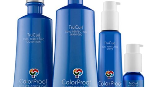 TruCurl Curl Perfecting Shampoo and Conditioner ($35 each) by ColorProof. TruCurl AntiFrizz oil ($24) and Trucurl Curl Perfecting Creme ($27).